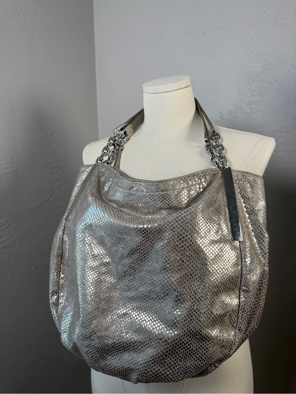 Michael Kors Metallic Silver Shoulder Hobo Bag